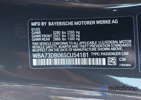 2025 BMW M440I xDrive z USA, uszkodzony, nr VIN WBA73DB06SCU54181